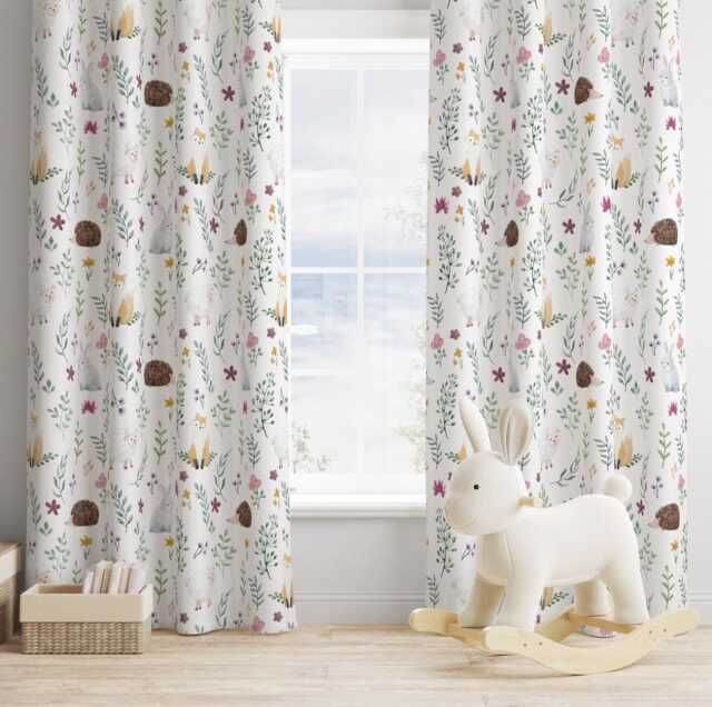 Woodland Foxes Animal Curtains, Nursery Curtains Blackout Or Non Blackout, With Eyelets, Pencil Pleat Rod Pocket - image 1