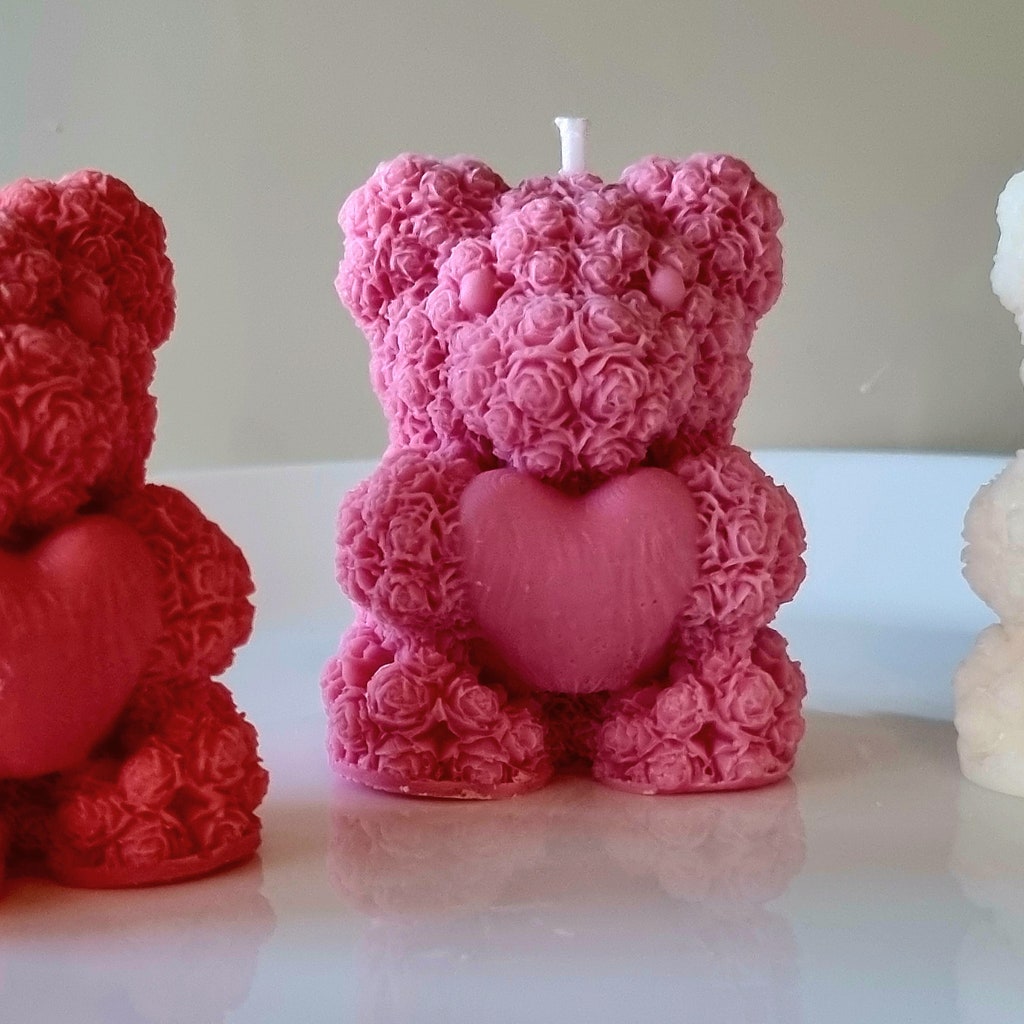 Rose Bear Scented Candle/Flower Teddy Candle/Handmade Soy Candle