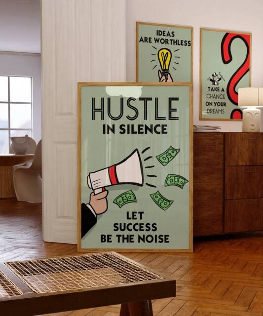 Monopoly Inspired Print - Motivational Print Hustle in Silence Poster Motivational Inspirational Quote - image 1