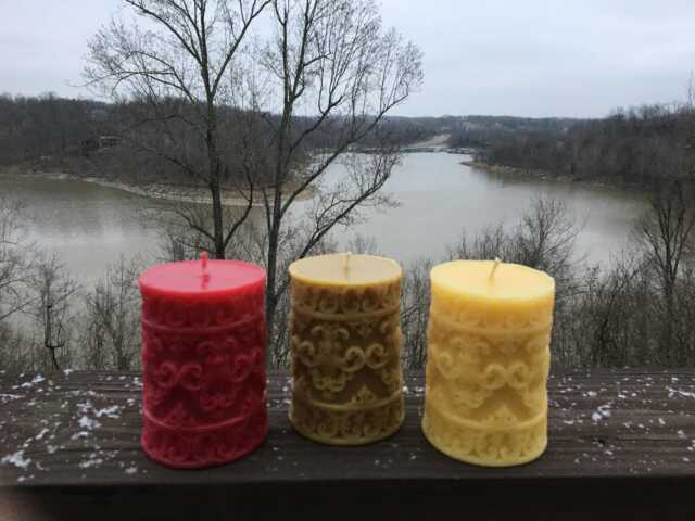 100% Pure Beeswax Fleur De Lis Sculpted Pillar Candle - Handmade Candle - image 1