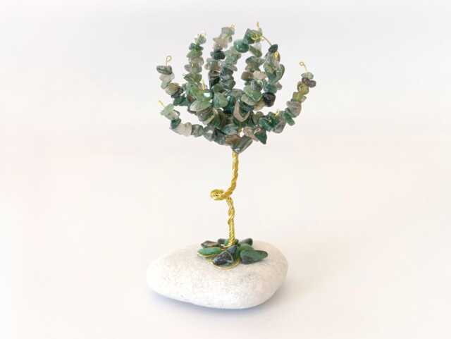 Green Agate Gemstone Tree, Golden Wire Sculpture, Crystal Healing - image 1
