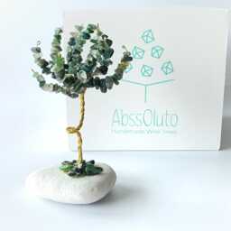 Green Agate Gemstone Tree, Golden Wire Sculpture, Crystal Healing - thumbnail 3