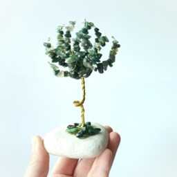 Green Agate Gemstone Tree, Golden Wire Sculpture, Crystal Healing - thumbnail 2