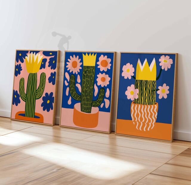 Mexica Cactus Wall Art, Japanese Poster, Mexican Print Set, Abstract Plant Colorful Botanical Decor, Modern Artwork, Bold Art - image 1