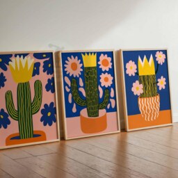 Mexica Cactus Wall Art, Japanese Poster, Mexican Print Set, Abstract Plant Colorful Botanical Decor, Modern Artwork, Bold Art - thumbnail 3