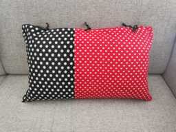 Cushion Cover 50 X 30 cm, Red Fabric Printed With Small Hearts & Black White Polka Dots, Ribbons, Love, Valentine's Day Gift - thumbnail 1