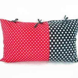 Cushion Cover 50 X 30 cm, Red Fabric Printed With Small Hearts & Black White Polka Dots, Ribbons, Love, Valentine's Day Gift - thumbnail 2