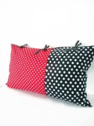 Cushion Cover 50 X 30 cm, Red Fabric Printed With Small Hearts & Black White Polka Dots, Ribbons, Love, Valentine's Day Gift - thumbnail 3