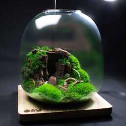 Terrarium Cave - Preserved Moss - Handblown Glass Mossarium Centerpiece Mindful Desk Decor & Unique Eco Gift For Home Or Office - thumbnail 3