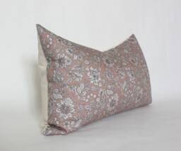 Mauve Floral Lumbar Pillow Cover Dusty Rose Cotton, Handmade in Usa - thumbnail 1