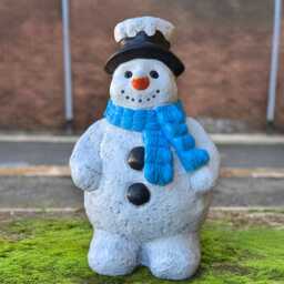 Snowman in Hat Cement Statue Concrete Figurine Holiday Sculpture Handmade Frosty Decor Winter Garden Ornament Home Accent - thumbnail 1