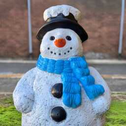 Snowman in Hat Cement Statue Concrete Figurine Holiday Sculpture Handmade Frosty Decor Winter Garden Ornament Home Accent - thumbnail 4