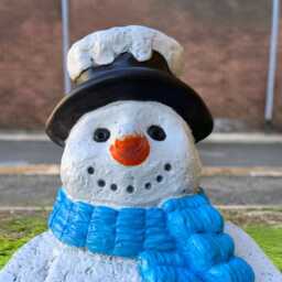 Snowman in Hat Cement Statue Concrete Figurine Holiday Sculpture Handmade Frosty Decor Winter Garden Ornament Home Accent - thumbnail 2