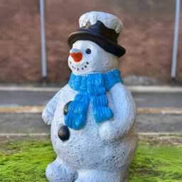 Snowman in Hat Cement Statue Concrete Figurine Holiday Sculpture Handmade Frosty Decor Winter Garden Ornament Home Accent - thumbnail 3