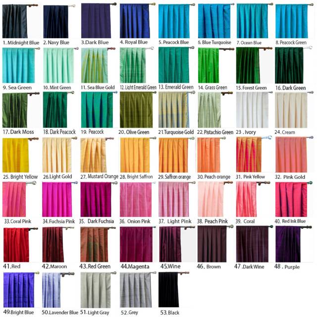 Silk Dupioni Curtains - Rod Pocket, Grommet, Box Pleat, Three Pinch Pleat, Tab Top & Plain Ring Top Please Mention Color Name in Order Notes - image 1