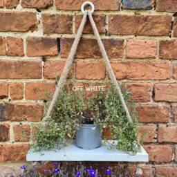 Rustic Hanging Wood Shelf Off-White Rope Plant Holder - thumbnail 2