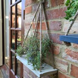 Rustic Hanging Wood Shelf Off-White Rope Plant Holder - thumbnail 3