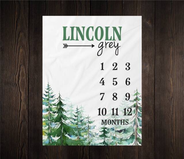 Milestone Blanket Personalized Monthly Growth Tracker Custom Baby Shower Gift For New Mom Watercolor Forest Newborn Rustic Nursery - image 1