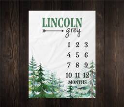 Milestone Blanket Personalized Monthly Growth Tracker Custom Baby Shower Gift For New Mom Watercolor Forest Newborn Rustic Nursery