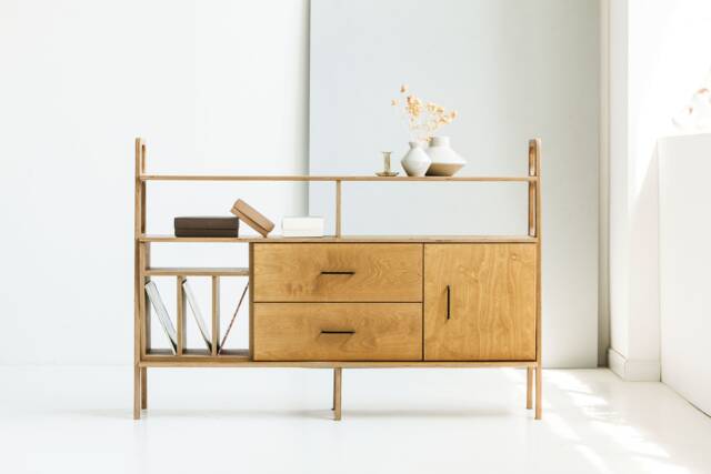 Minimalist Sideboard Mid Century Modern Media Console, Turntable Stand, Solid Wood Vinyl Record Storage, Tv Stand - image 1
