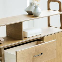 Minimalist Sideboard Mid Century Modern Media Console, Turntable Stand, Solid Wood Vinyl Record Storage, Tv Stand - thumbnail 2