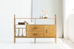 Minimalist Sideboard Mid Century Modern Media Console, Turntable Stand, Solid Wood Vinyl Record Storage, Tv Stand - thumbnail 1
