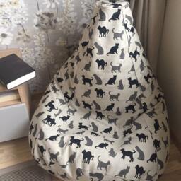 Black Cat Linen Bean Bag Chair Cover With Insert Lover Gift - No Filling - thumbnail 2