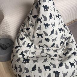 Whimsical Black Cat Linen Bean Bag Chair Cover With Inner Liner Pear Shape Seating - thumbnail 3