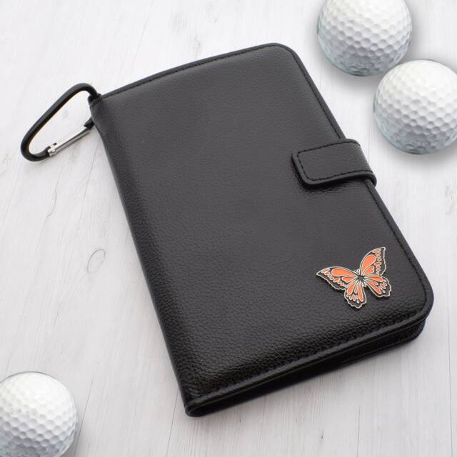 Red Butterfly Design - Personalised Leatherette Golf Organiser Complete With Divot Repairer, Marker, Tees, Scorecard & Pencils - image 1