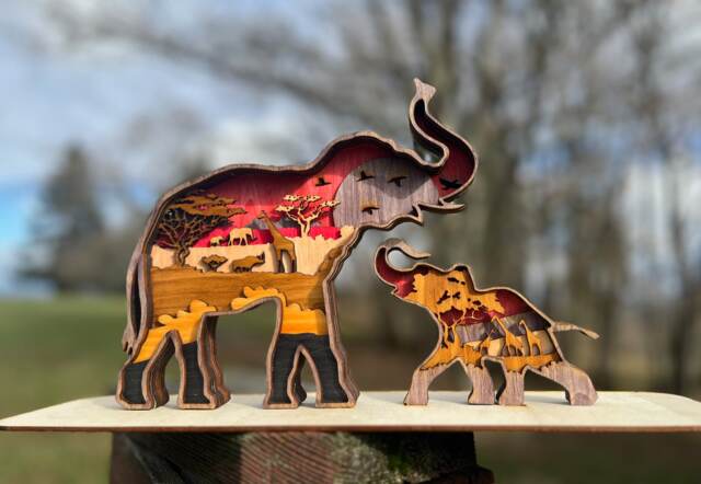 3D Layered Elephant Family Wood Art Wildlife Nursery Decor - image 1