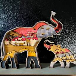 3D Layered Elephant Family Wood Art Wildlife Nursery Decor - thumbnail 2