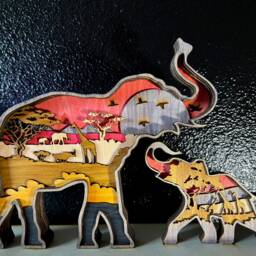 3D Layered Elephant Family Wood Art Wildlife Nursery Decor - thumbnail 3