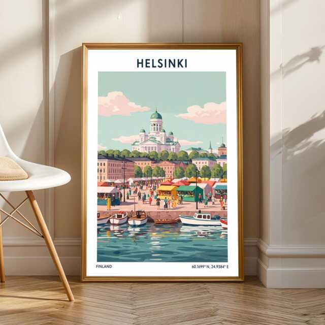 Helsinki Market Square Vintage Print Scandinavian Travel Poster - image 1