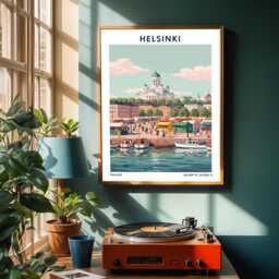 Helsinki Market Square Vintage Print Scandinavian Travel Poster - thumbnail 2