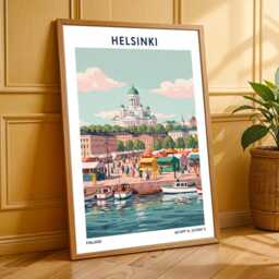 Helsinki Market Square Vintage Print Scandinavian Travel Poster - thumbnail 3