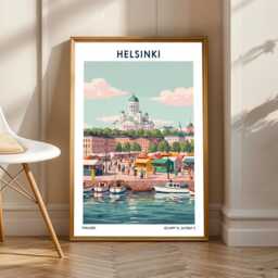 Helsinki Market Square Vintage Print Scandinavian Travel Poster - thumbnail 1