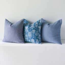 Blue & White Cushion Set, Striped, Aztec Mask, Cotton Kapok Inserts - thumbnail 1