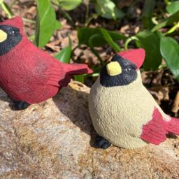 Handmade Pair Of Cardinal Solid Cement Figurines - thumbnail 2