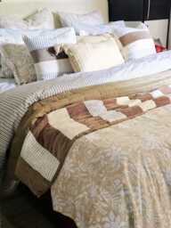Hand Block Print Striped Quilt Creme Grey Cotton Bedding.throw Blanket - thumbnail 1