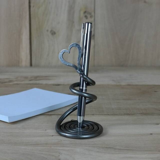 Heart Pen Holder - Valentines Day Birthday Anniversary Wedding Mother's Blacksmith Hand Forged - image 1