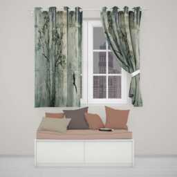 Bare Tree & Flying Bird Grey Grunge Vibrant Unique Design For Modern Home Decor Readymade Eyelet Ring Top Thermal 100% Blackout Curtains - thumbnail 2