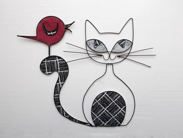 Cat Wire Recuit, Wall Decoration, Bird Wire, Decorative Phrase, Word, Quote, Nature Retro - image 1