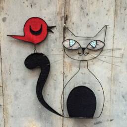 Cat Wire Recuit, Wall Decoration, Bird Wire, Decorative Phrase, Word, Quote, Nature Retro - thumbnail 2