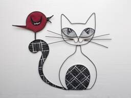 Cat Wire Recuit, Wall Decoration, Bird Wire, Decorative Phrase, Word, Quote, Nature Retro - thumbnail 1