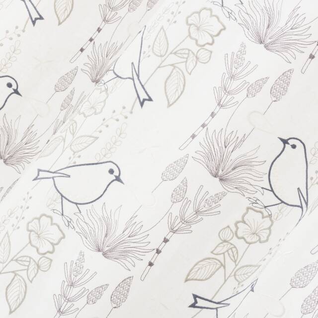 Embroidered Bird Linen Curtain Natural Organic Cotton Blend Panel - image 1