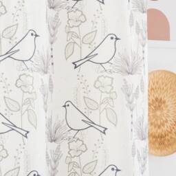Embroidered Bird Linen Curtain Natural Organic Cotton Blend Panel - thumbnail 2