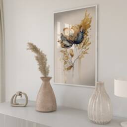 Gold Flower Art Print Botanical Filigree, Neutral Home Decor - thumbnail 2