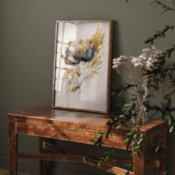 Gold Flower Art Print Botanical Filigree, Neutral Home Decor - thumbnail 3