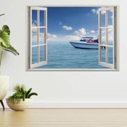 Boat Speed On The Sea 3D Window View Wall Sticker Poster Decal A788