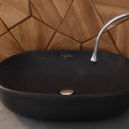 V_44 Bathroom Black Concrete Sink - Vanity Top Concrete Sink Countertop Oval Shape Vessel Basin Handmade Quality - thumbnail 2